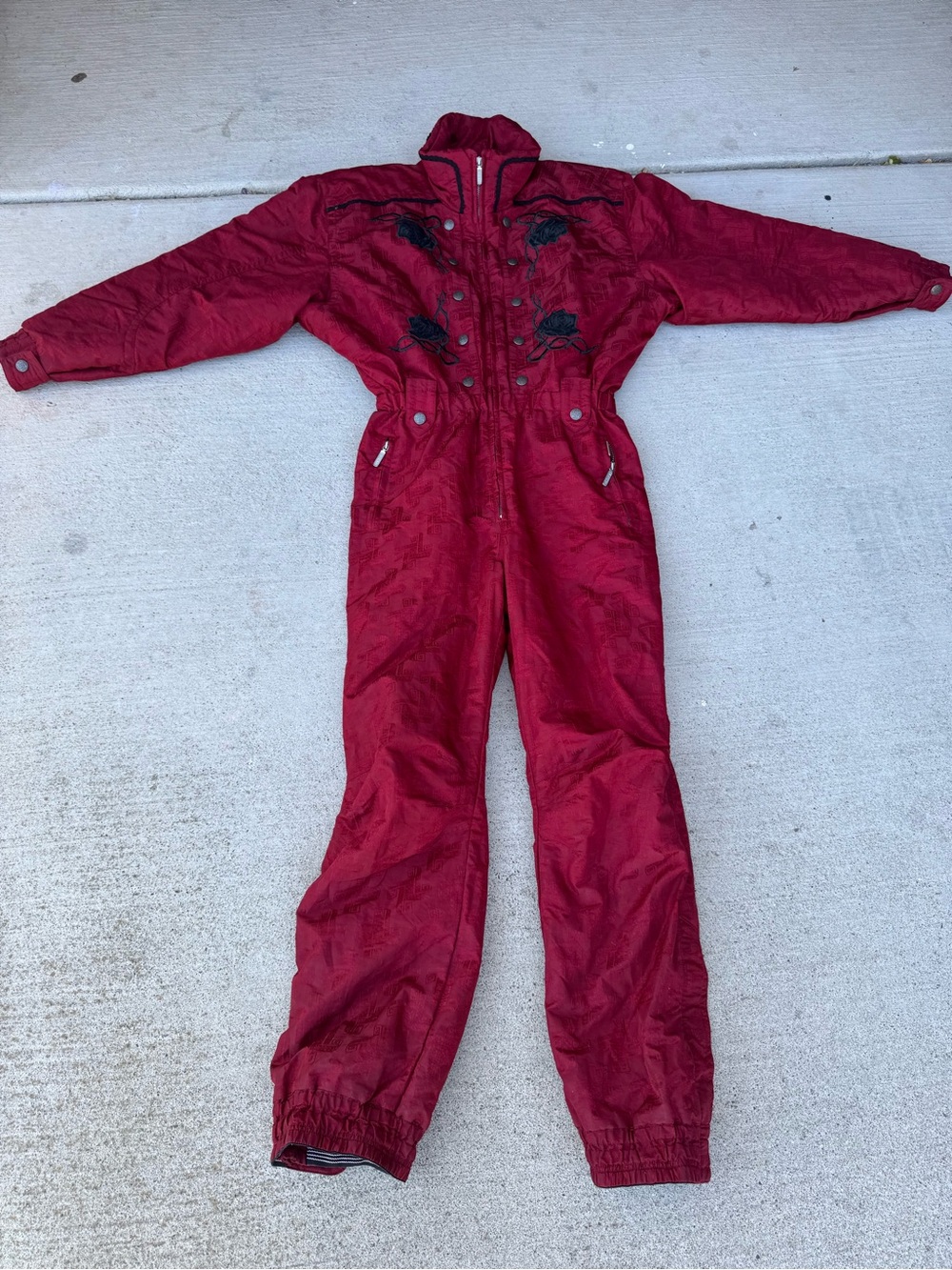 HEAD Vintage 80s Retro Ski Powder Suit Snowsuit Women rose embroidered sz 14